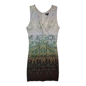 Ellen Tracy Sleeveless Green Snake Print Jersey Sheath Dress Size 8